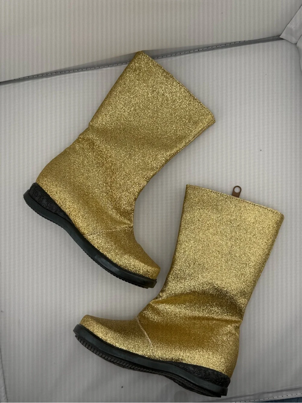 Gold Glitter Zip Boots - Metallic Sparkle